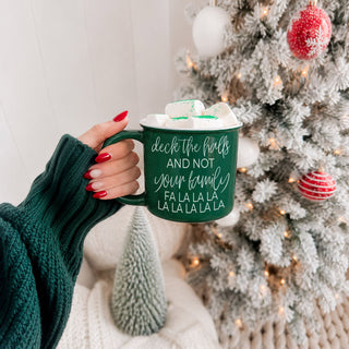 Bulk Funny Christmas mug that says deck the halls and not your family
red ceramic Christmas coffee mug with sarcastic holiday quote
green holiday mug for people who love funny Christmas gifts
funny Christmas coffee cup for surviving family gatherings