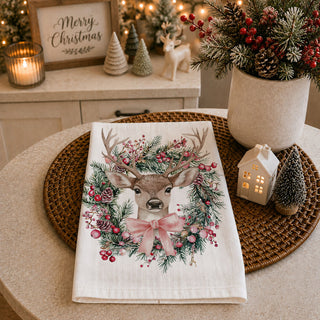 christmas kitchen towel deer wreath farmhouse decor
holiday kitchen towel with deer and pine wreath
rustic christmas dish towel deer woodland design
farmhouse christmas towel deer with berries wreath
woodland christmas kitchen towel deer illustration