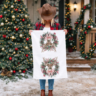 christmas kitchen towel deer wreath farmhouse decor
holiday kitchen towel with deer and pine wreath
rustic christmas dish towel deer woodland design
farmhouse christmas towel deer with berries wreath
woodland christmas kitchen towel deer illustration