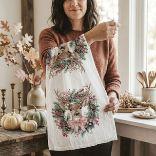 farmhouse christmas kitchen towel deer wreath decor
rustic holiday kitchen towel woodland christmas decor
cozy cabin christmas kitchen towel deer design
country christmas decor kitchen towel deer wreath
neutral farmhouse christmas towel deer greenery