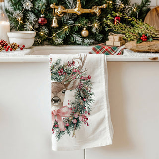 christmas tea towel deer in wreath greenery berries
flour sack christmas towel deer farmhouse holiday
christmas hand towel deer wreath rustic decor
holiday dish towel deer and pinecone wreath
decorative christmas towel deer farmhouse kitchen