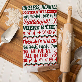 funny decor for holiday hosting kitchen towel
holiday emotions humor kitchen towel festive
christmas mood funny kitchen towel decor
kitchen towel for festive but chaotic holidays