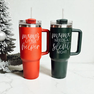 Holiday mom drinkware red green - mamas little helper 40oz
Christmas season mom tumbler - mamas little helper 40oz holiday
Christmas mom humor tumbler 40oz - mamas little helper saying