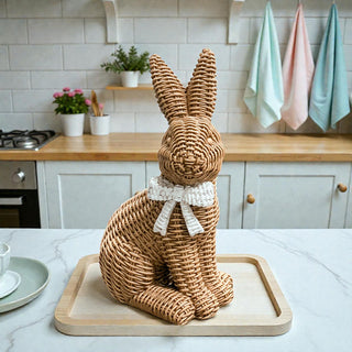 rabbit set
easter bunny sets
basketweave pattern
full body bunny decorations
bunny kitchen decor
bunny bookends
bunny lover gift ideas
neutral easter decor