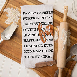 fall words kitchen towel for autumn home décor
cozy fall typography towel for farmhouse kitchen
autumn word art dish towel for seasonal decorating
fall phrases cotton hand towel for thanksgiving hosting