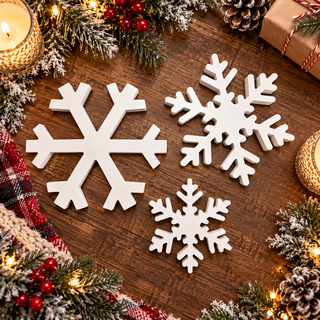 White Wooden Snowflake Christmas Decorations, Rustic Farmhouse Holiday Decor, Winter Tabletop Snowflakes