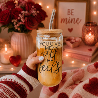 Romantic 20oz glass cup, You Give Me All the Feels with bamboo lid, V-Day gift.
Valentines Mug
Valentines Day Coffee Mug
birthday coffee mugs
valentines tea cup
birthday mugs for her