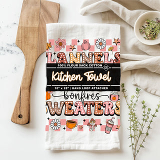 pink and orange fall kitchen towel for cozy autumn décor
cute fall towel with flannels hayrides bonfires sweaters quote
girly autumn dish towel for pumpkin spice coffee bar
retro pink fall flour sack towel for farmhouse kitchen
girly pink halloween home gift flannels hayrides towel