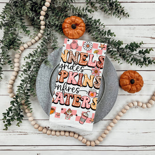 girly pink autumn home décor towel for pumpkin season
pink spooky season towel for fall and halloween coffee bar
pastel pink pumpkin towel for halloween and fall decorating
pink fall gift idea retro kitchen flour sack towel