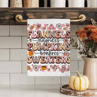 pink sweater weather towel for autumn and spooky season
playful pink fall kitchen towel with pumpkins and stars
trendy pink fall bar cart towel for halloween parties
pink and tan fall towel for girls’ kitchen
