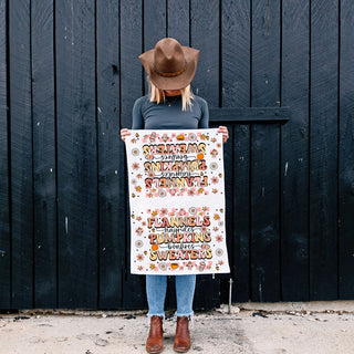 soft cotton pink fall towel hanging on oven door
pink fall hostess gift retro kitchen towel
autumn pink and orange checkered border dish towel
girly sweater weather towel for pink fall décor
