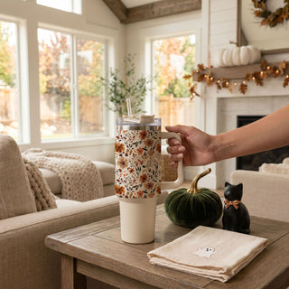 autumn inspired floral drinkware
fall bouquet tumbler for women
warm autumn aesthetic cup
cute floral tumbler for cozy season
neutral botanical coffee tumbler
cozy floral tumbler for road trips
cute floral tumbler aesthetic gift
