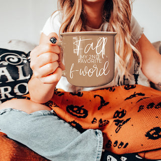 Wholesale funny fall coffee mug on neutral background
autumn coffee cup with cheeky f word phrase
tan enamel style mug with fall quote
fall humor mug for pumpkin patch season
cozy fall vibes mug with sarcastic saying in bulk