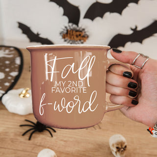 snarky fall coffee mug for office coworkers
simple minimalist fall mug with witty phrase
funny quote mug for autumn home decor flatlay
fall is my 2nd favorite f word mug close up shot