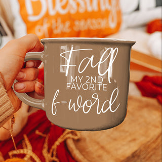 fall f word mug held in hands lifestyle photo
funny fall mug gift for best friend
fall kitchen decor coffee mug with joke
sarcastic pumpkin spice mug for cozy season
fall is my 2nd favorite f word mug closeup