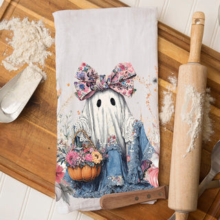 boho floral halloween ghost towel for cottagecore home
soft pastel ghost kitchen towel for feminine autumn décor
pretty ghost and pumpkin towel for pink halloween theme
pink bow ghost cotton towel for cozy coffee bar
floral ghost hand towel for bathroom or guest powder room