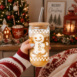 Aesthetic Christmas drinkware retro gingerbread glass tumbler 17oz - Vintage holiday coffee cup bamboo lid
Christmas gifts for her retro gingerbread glass cup 17oz - Holiday coffee tumbler bamboo lid straw