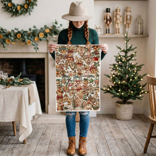 Wholesale Christmas towel styled on wooden cutting board kitchen
festive kitchen towel with baking props display
holiday towel flat lay rustic kitchen styling
Christmas kitchen linen with gingerbread artwork
cozy holiday kitchen scene with baking towel