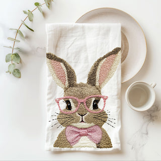 Blue bunny embroidered kitchen towel glasses farmhouse
Pink bunny embroidered dish towel bow tie Easter
3D textured bunny kitchen towel embroidery spring
Preppy bunny embroidered kitchen towel blue pink Easter
