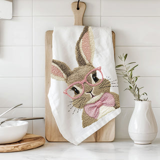 Raised embroidery bunny kitchen towel 3D texture
Dimensional stitching bunny dish towel blue pink Easter
Textured embroidery bunny kitchen towel glasses spring
3D needlework bunny towel embroidered farmhouse