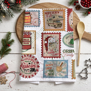 christmas comedy fan gift kitchen accessory
funny holiday film quote inspired towel
vintage holiday cinema inspired kitchen towel
absorbent christmas dish towel for holiday baking
flour sack christmas towel for kitchen use