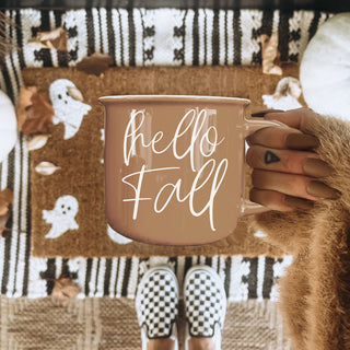 hello fall seasonal drinkware for cozy homebodies
hello fall mug perfect for unique fall gifts
hello fall coffee mug with modern script