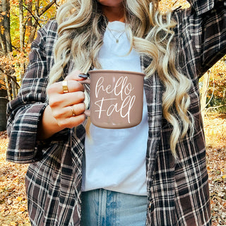 hello fall coffee mug for fall obsessed women
hello fall mug styled for thanksgiving breakfast
hello fall mug with whipped cream pumpkin latte