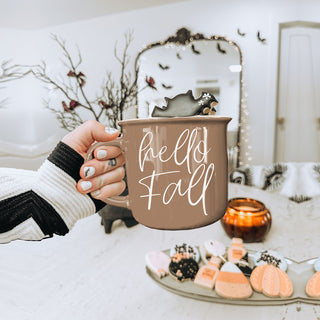 hello fall mug with fall foliage background
hello fall script coffee mug in modern kitchen
hello fall mug perfect for autumn hot cocoa