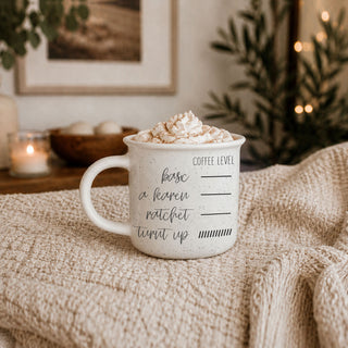 Coffee level measurement ceramic mug with funny mood scale