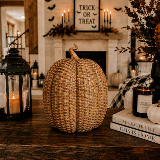 Neutral Halloween Home Decorations, Neutral Fall Home Decor
Year-round pumpkin decor
Resin pumpkin set
Transitional fall decor
Graduated size resin pumpkins rattan basketweave style fall decor neutral autumn centerpiece wicker texture
Pumpkin Decor for tabletop, shelf or mantle