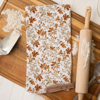 cozy fall baking scene with leaf print flour sack towel
autumn inspired kitchen towel for seasonal home decor
thanksgiving table styling with autumn leaf cotton towel
fall kitchen towel with autumn leaves pattern
autumn dish towel for farmhouse kitchen decor