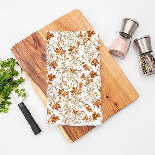 elegant fall dish towel for neutral autumn kitchen
autumn cotton towel for rustic cutting board styling
fall housewarming gift autumn leaves kitchen towel
seasonal fall hand towel hanging on stove door
warm brown leaf fall towel for cottage kitchen decor