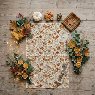 autumn leaf tea towel for modern farmhouse home
fall kitchen styling with foliage print flour sack towel
thanksgiving coffee station decorated with leaf dish towel
cozy fall brunch setup featuring autumn leaf towel