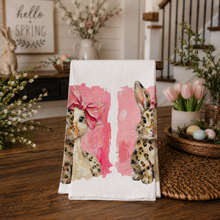 Easter kitchen towel fabric texture
spring kitchen towel design detail
painterly bunny spring towel detail
painterly goose Easter towel detail
leopard pattern bunny towel detail
leopard print goose towel detail
pink Easter kitchen towel product image
spring bunny goose kitchen decor photo
Easter towel with pink tulips background
spring towel with bunny decor
Easter towel with pastel eggs