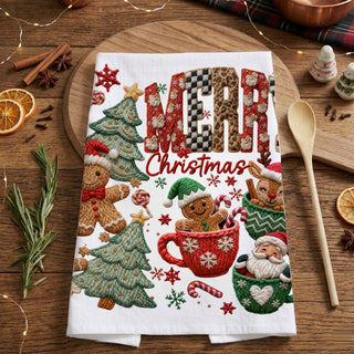 Christmas Kitchen Towels Gingerbread & Animal Print – Farmhouse Holiday Dish Towels, Courtly Check Christmas Decor, Flour Sack Cotton Tea Towels Gift