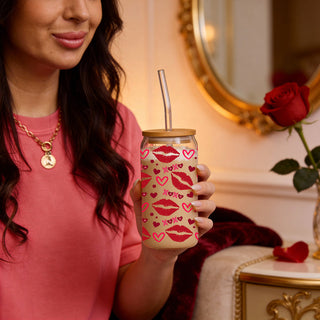 20oz glass cups with red lips and pink XOXO for a playful Valentine’s gift.
Chic 20oz glass tumblers featuring red lips, hearts, and XOXO for Valentine’s.
Bold and fun 20oz glass cups with red lips and heart designs for gifting.