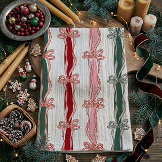 vintage inspired christmas kitchen towel ribbon bow pattern
pink and green christmas decor kitchen towel merry bright design
flour sack christmas towel with bow stripes holiday kitchen accessory
festive christmas kitchen towel with ribbons and bows pattern
holiday dish towel merry and bright quote pink ribbon design
christmas towel with bow print and farmhouse kitchen styling