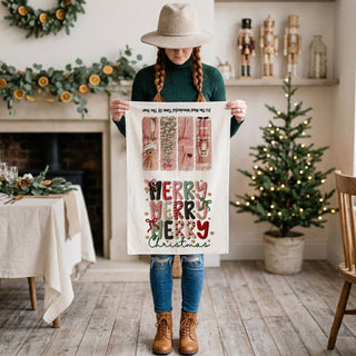 boho pink christmas kitchen towel festive styling
muted pink christmas decor towel soft holiday palette
simple christmas kitchen towel with pink accents
minimalist holiday towel with nutcracker theme