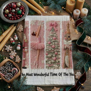 cute pink holiday dish towel christmas kitchen decor
pink and green christmas kitchen towel aesthetic
cozy christmas kitchen towel knit style lettering
holiday kitchen towel pink nutcracker design