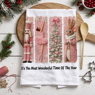 soft girl christmas decor kitchen towel nutcracker theme
pretty pink holiday towel for baking and kitchen decorating
unique pink christmas towel gift for hostess or mom
trendy christmas kitchen towel pink aesthetic home decor