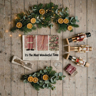 pink christmas kitchen towel flat lay with wooden spoons and decor
nutcracker pink towel styled on rustic wood board holiday scene
merry christmas pink towel close up knit texture design
holiday kitchen towel aesthetic pink decor styled shot
festive pink christmas towel with nutcracker and tree illustration