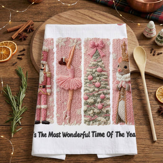 Pink Nutcracker Christmas Kitchen Towel – Merry Christmas Holiday Dish Towel, Cute Ballet Holiday Decor, Festive Kitchen Gift for Women