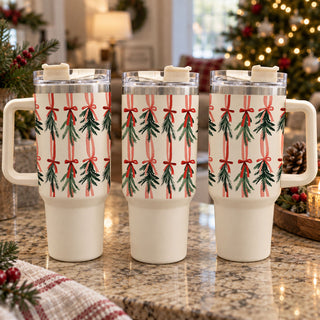 Christmas cup featuring pine sprigs
festive botanical travel tumbler
elegant Christmas drink tumbler
ribbon accented Christmas cup
holiday pine print tumbler
feminine winter drinkware
Christmas tumbler with repeating evergreen motif
festive holiday cup with ribbon print
decorative bow Christmas drinkware
holiday tumbler with woodland greenery
Christmas pine and ribbon design tumbler
cute winter holiday tumbler with handle
festive 40oz cup for Christmas season
Christmas reusable cup with ribbon pattern