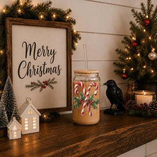 Cute Christmas drinkware candy cane holly glass tumbler 17oz - Holiday traditional coffee cup bamboo lid
Christmas gift tumbler - festive candy cane holiday glass with straw
Candy cane Christmas tumbler - reusable glass coffee and tea holiday cup