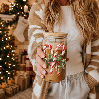 Christmas gifts for women glass tumbler 17oz - Candy cane holly holiday drinkware bamboo lid glass straw
Holiday coffee gifts glass cup 17oz - Christmas candy cane holly traditional kitchen accessories bamboo lid straw
Trendy Christmas gifts candy cane holly glass tumbler 17oz - Holiday traditional drinkware bamboo lid