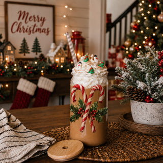 Eco-friendly Christmas tumbler - candy cane design glass with bamboo lid
Traditional Christmas tumbler - candy cane and holly design glass with bamboo lid
Christmas kitchen gift - festive candy cane glass tumbler with straw
