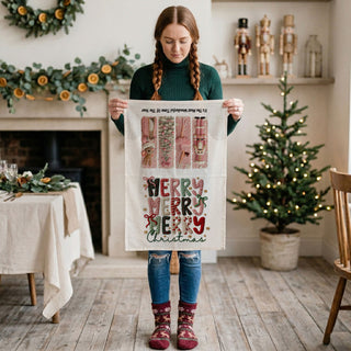boho pink christmas kitchen towel festive styling
muted pink christmas decor towel soft holiday palette
simple christmas kitchen towel with pink accents
minimalist holiday towel with nutcracker theme