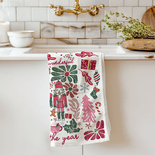 artistic christmas decor towel nutcracker theme
creative holiday kitchen towel aesthetic design
pink coquette nutcracker christmas kitchen towel decor
boho floral pink christmas dish towel with nutcracker design
feminine vintage christmas kitchen towel pink holiday aesthetic