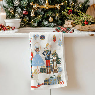 christmas kitchen towel with nutcracker soldiers and ornaments
vintage nutcracker christmas decor kitchen towel
nutcracker ballet inspired christmas dish towel
festive holiday kitchen towel classic christmas characters
decorative christmas towel with nutcracker theme