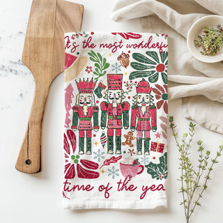 pink flower christmas towel nutcracker design
patterned christmas kitchen towel pink and green
decorative floral christmas dish towel aesthetic
christmas towel with soft floral and nutcracker art
holiday kitchen towel floral vintage inspired design